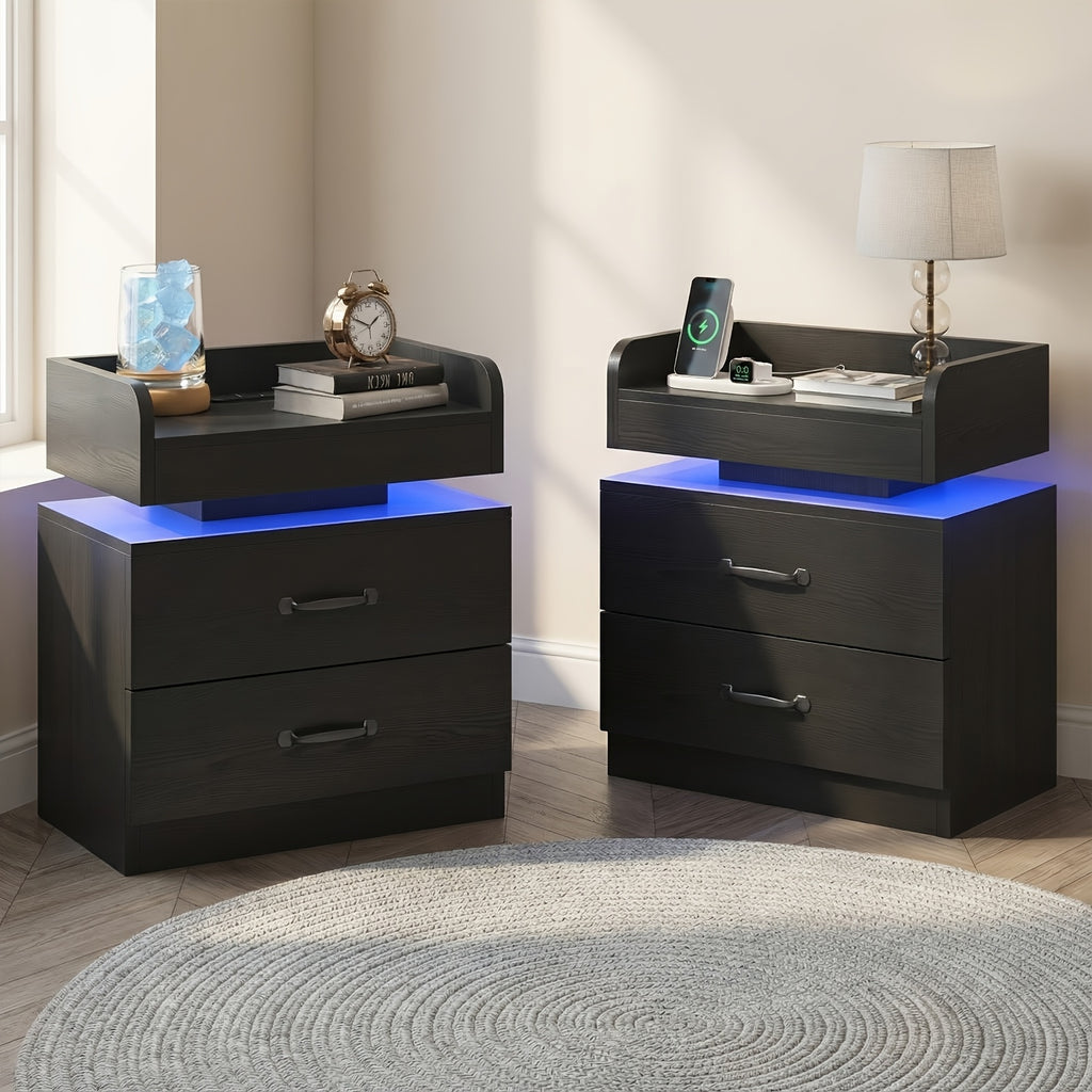 Wren LED nightstand with drawers and a built in charging station