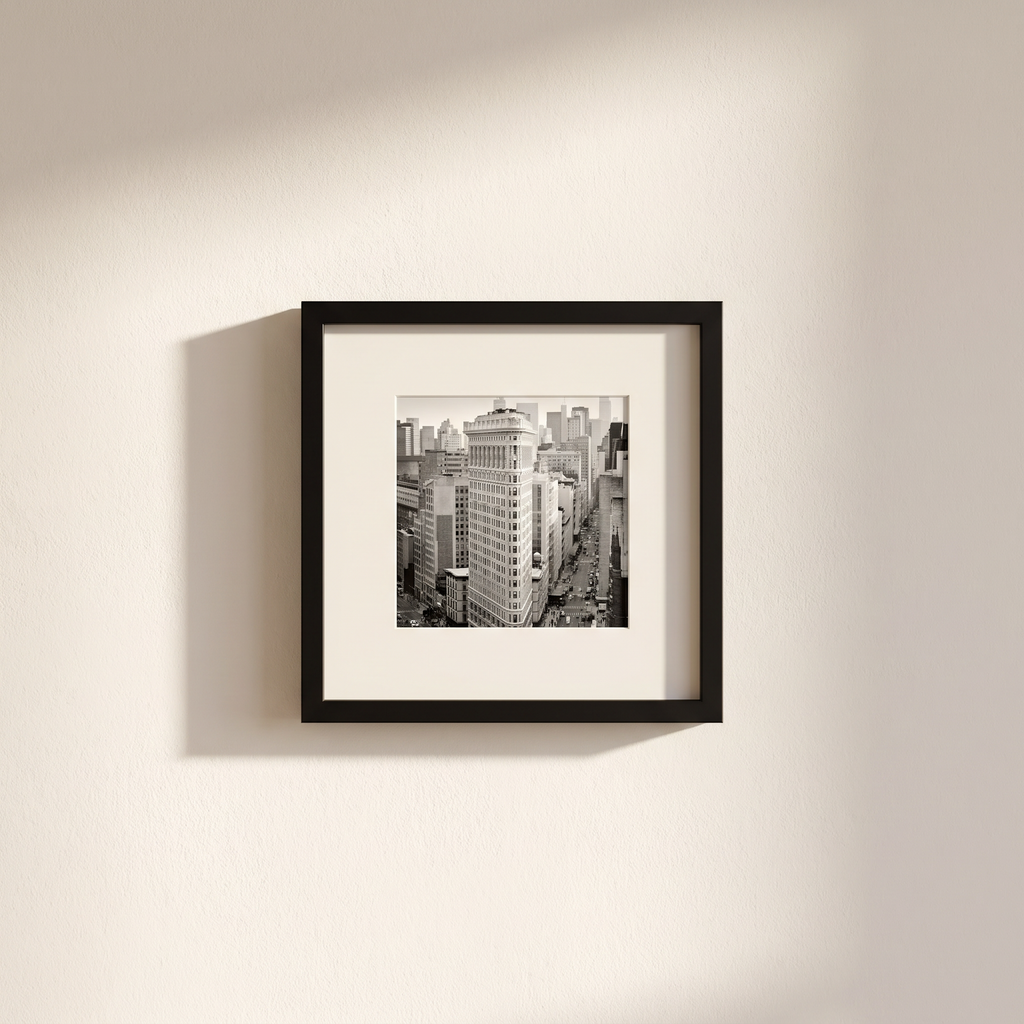 Lindra black square frame close detail on a warm white wall