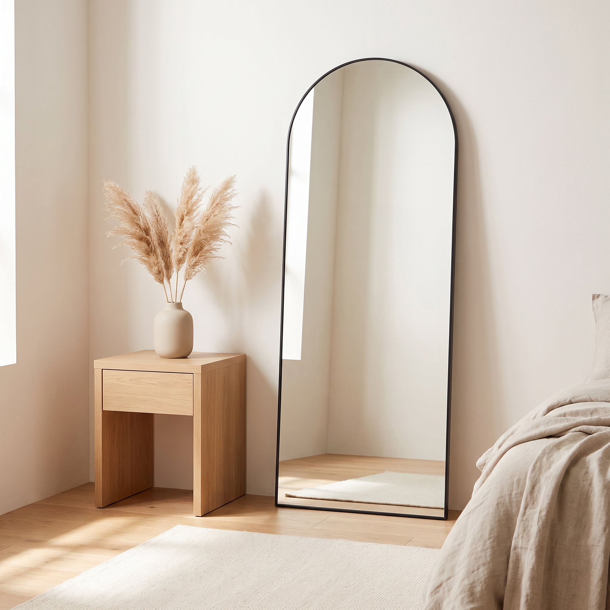 Aurella mirror in a dressing corner beside a nightstand