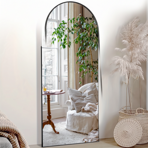 Aurella arched full length floor mirror on a white background