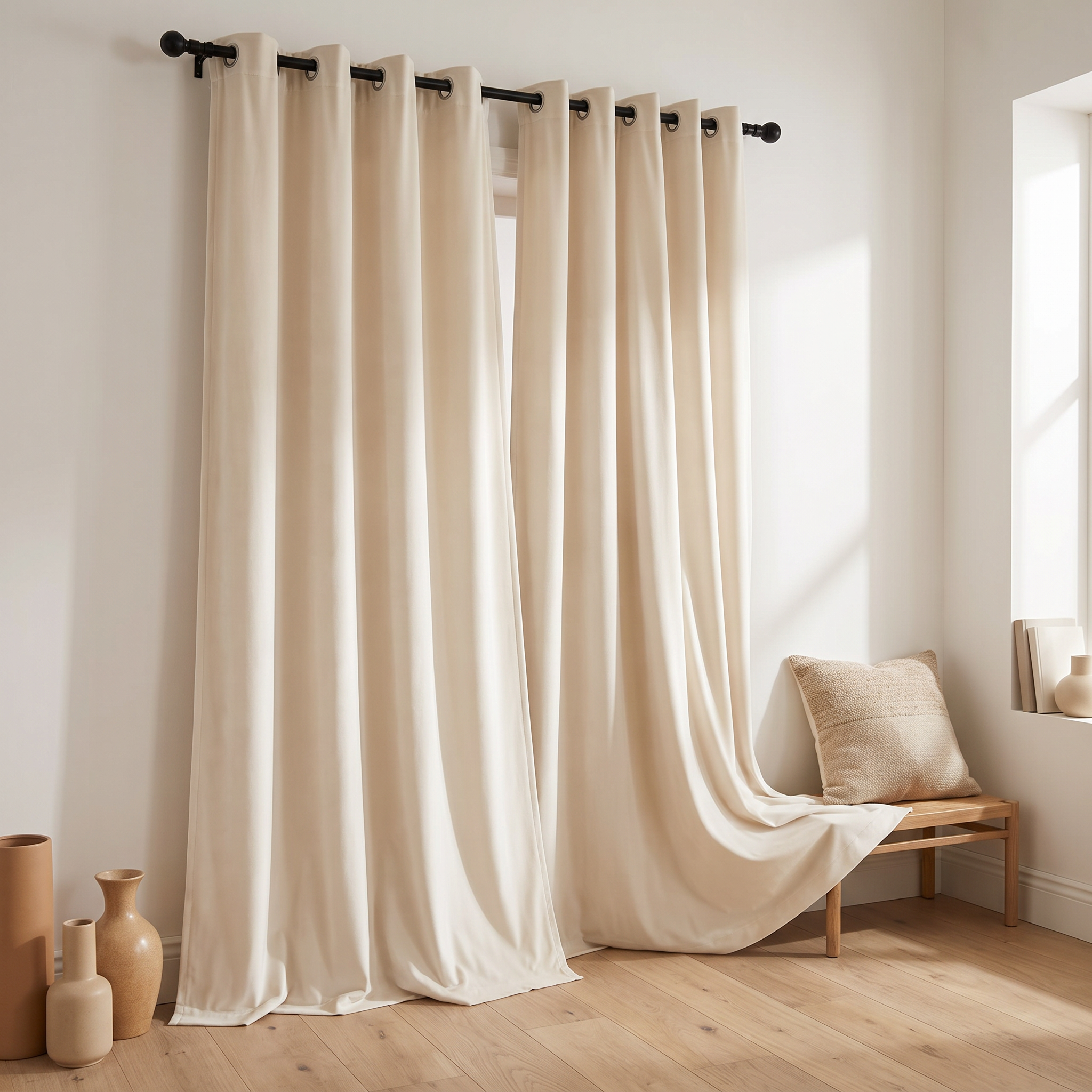 Verona velvet curtains drawn partly open showing the folds