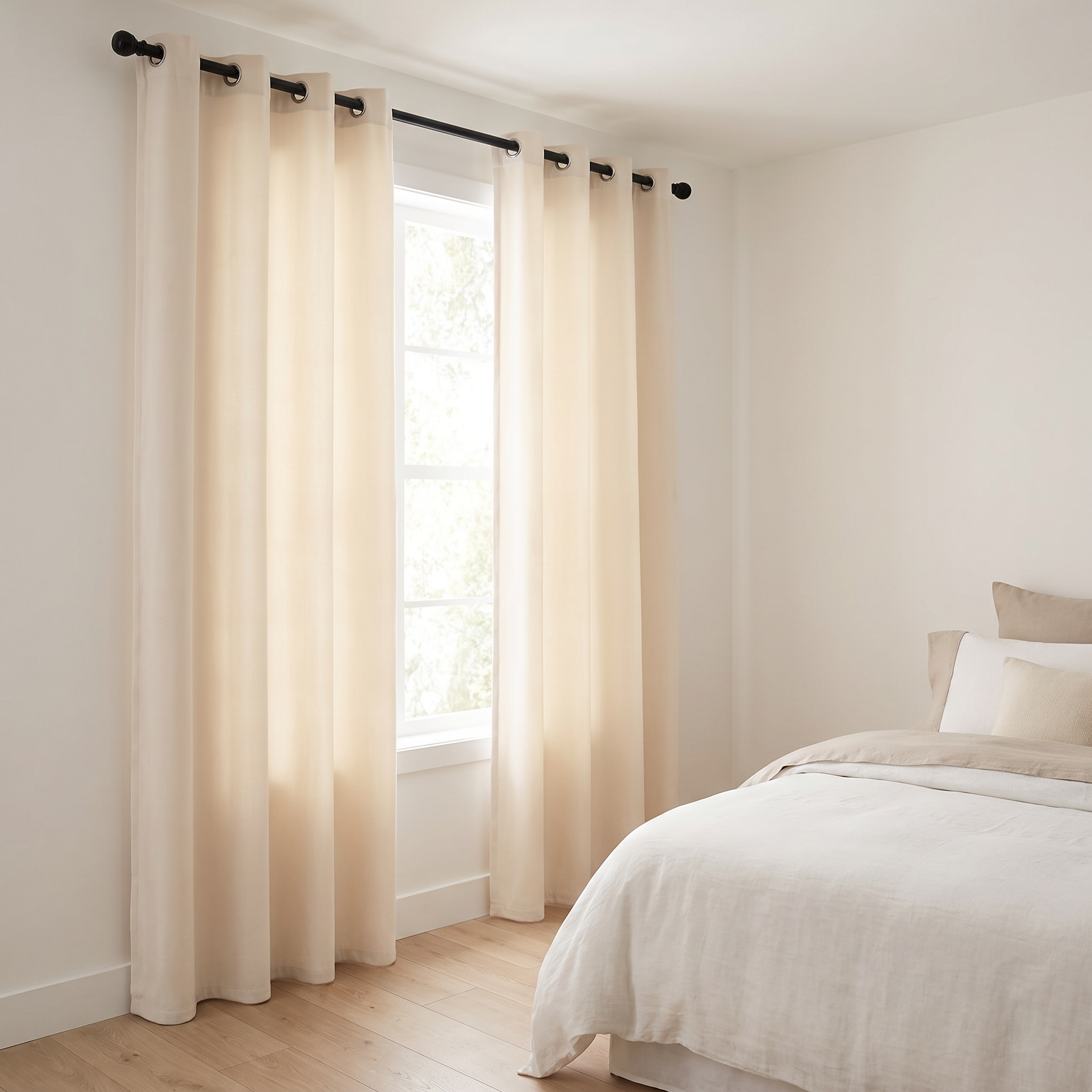 Verona velvet curtains hanging full length at a bedroom window