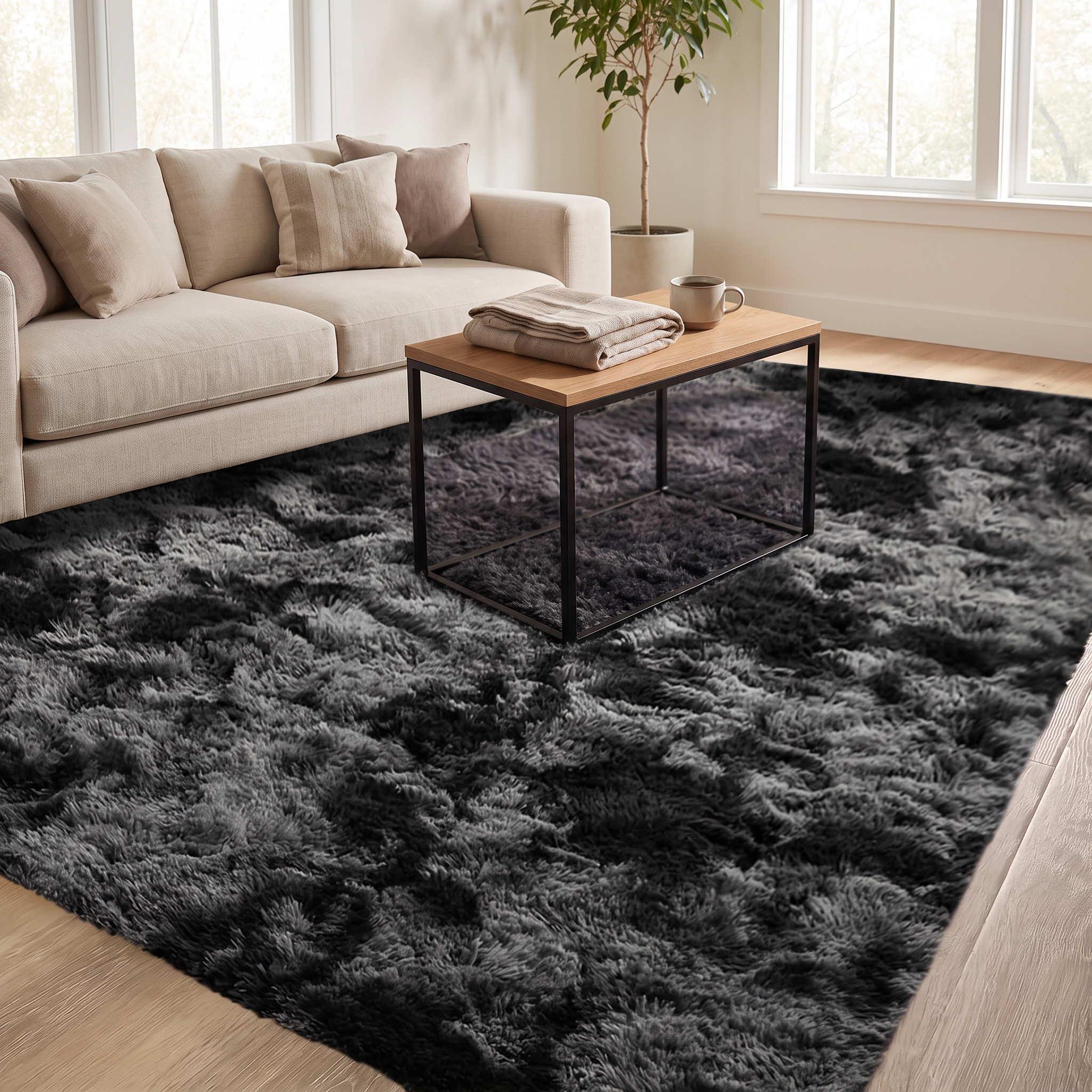 Sable rug under a sofa and coffee table in a living room