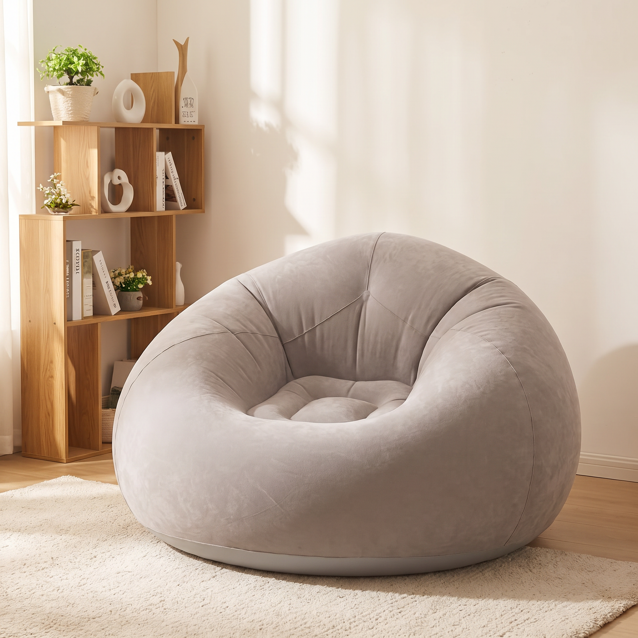 Cloudform lounge chair beside a low bookshelf