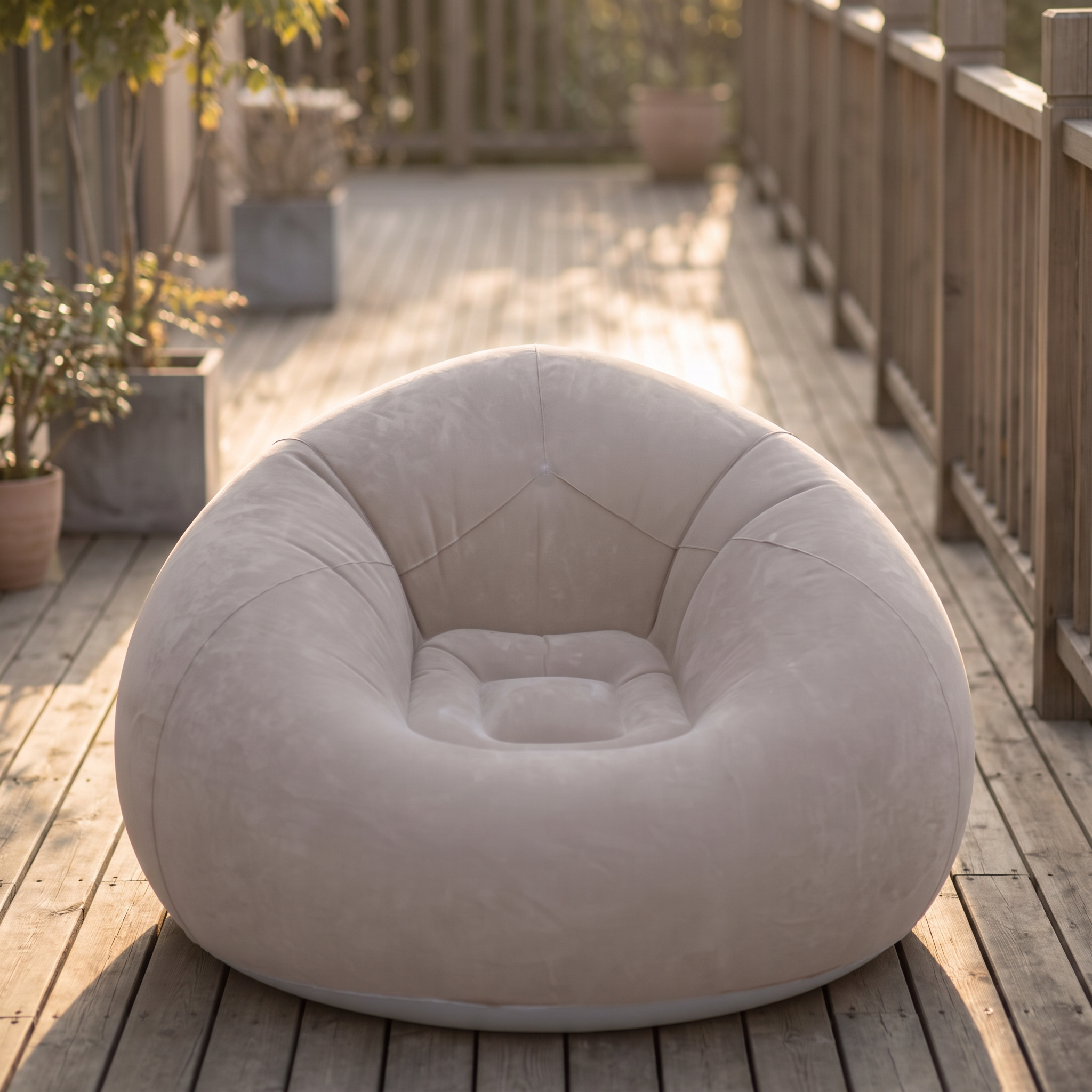 Cloudform lounge chair outdoors on a wooden deck
