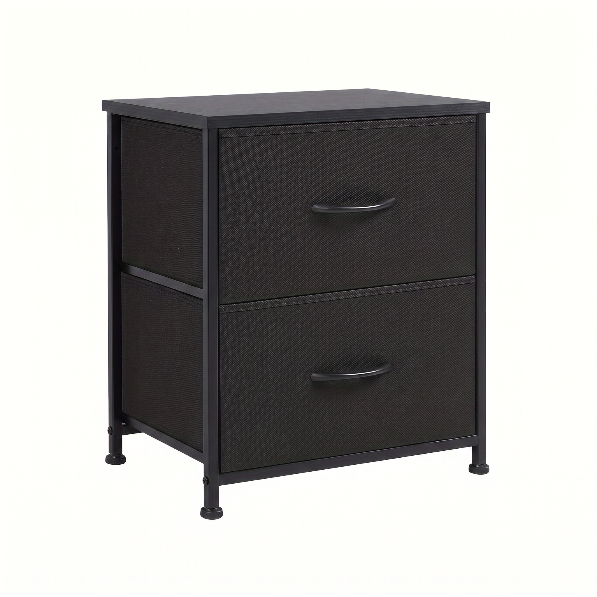 Halden two drawer fabric bin nightstand on a white background