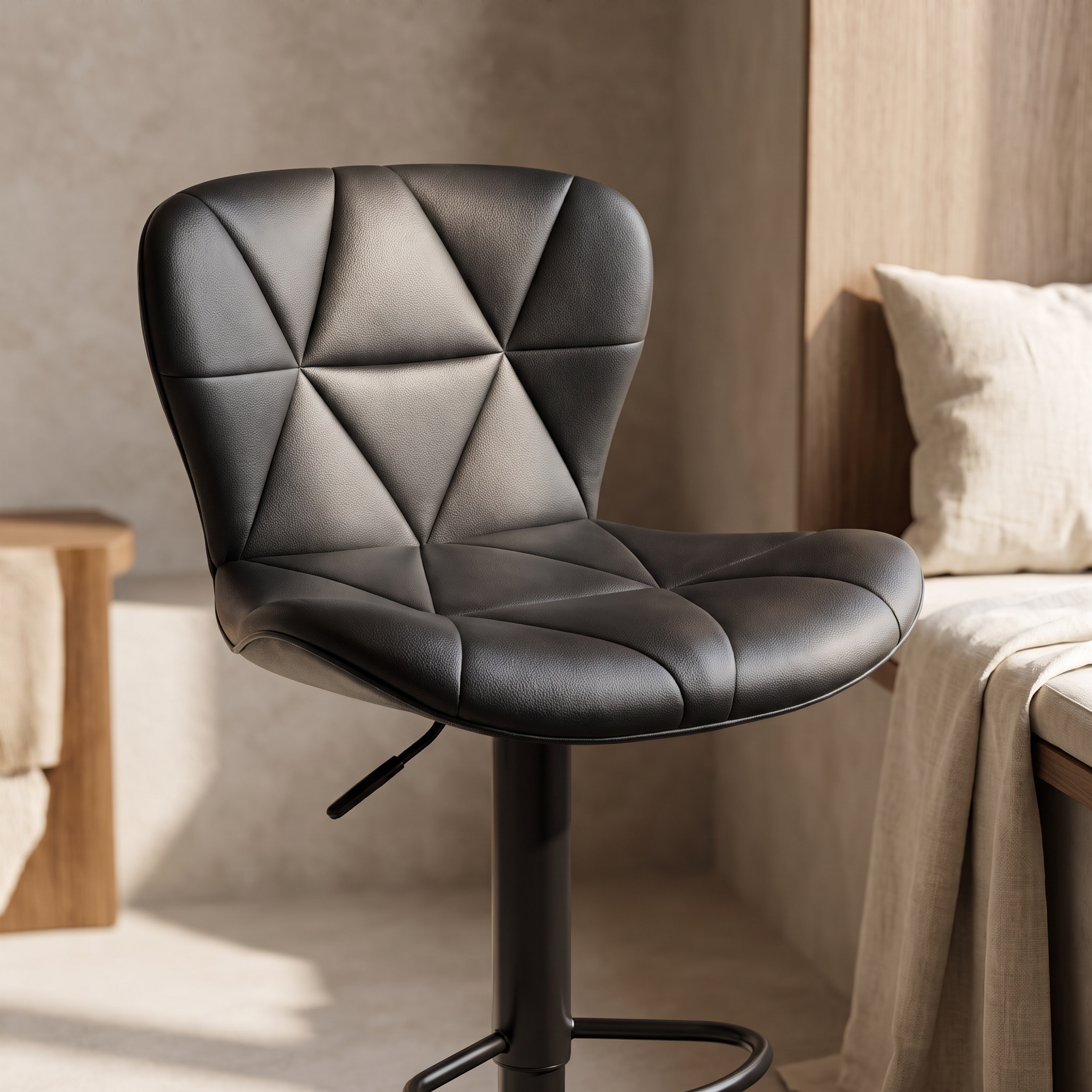 Rowan bar stool seat and backrest close detail