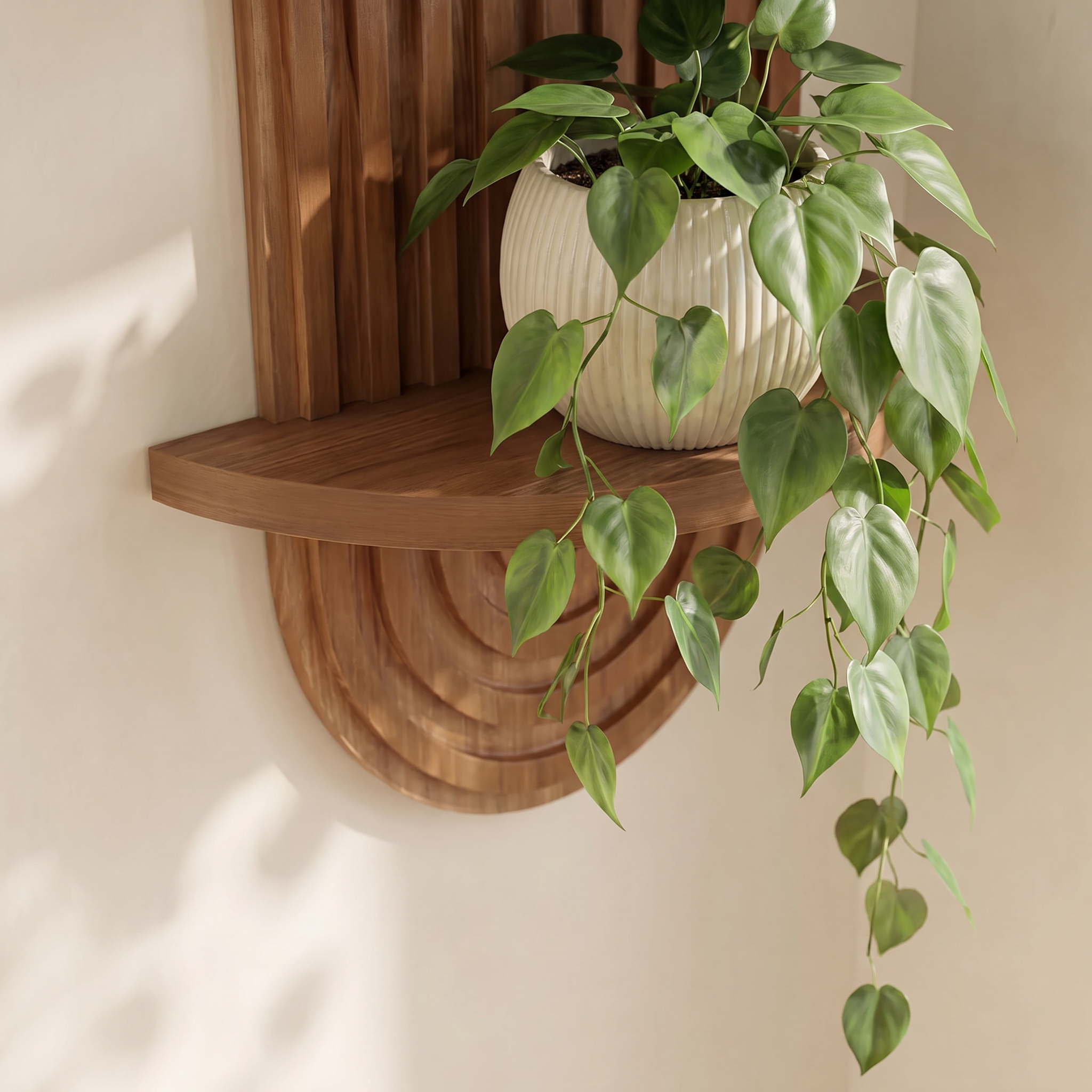 Fernwood shelf close detail with a trailing plant