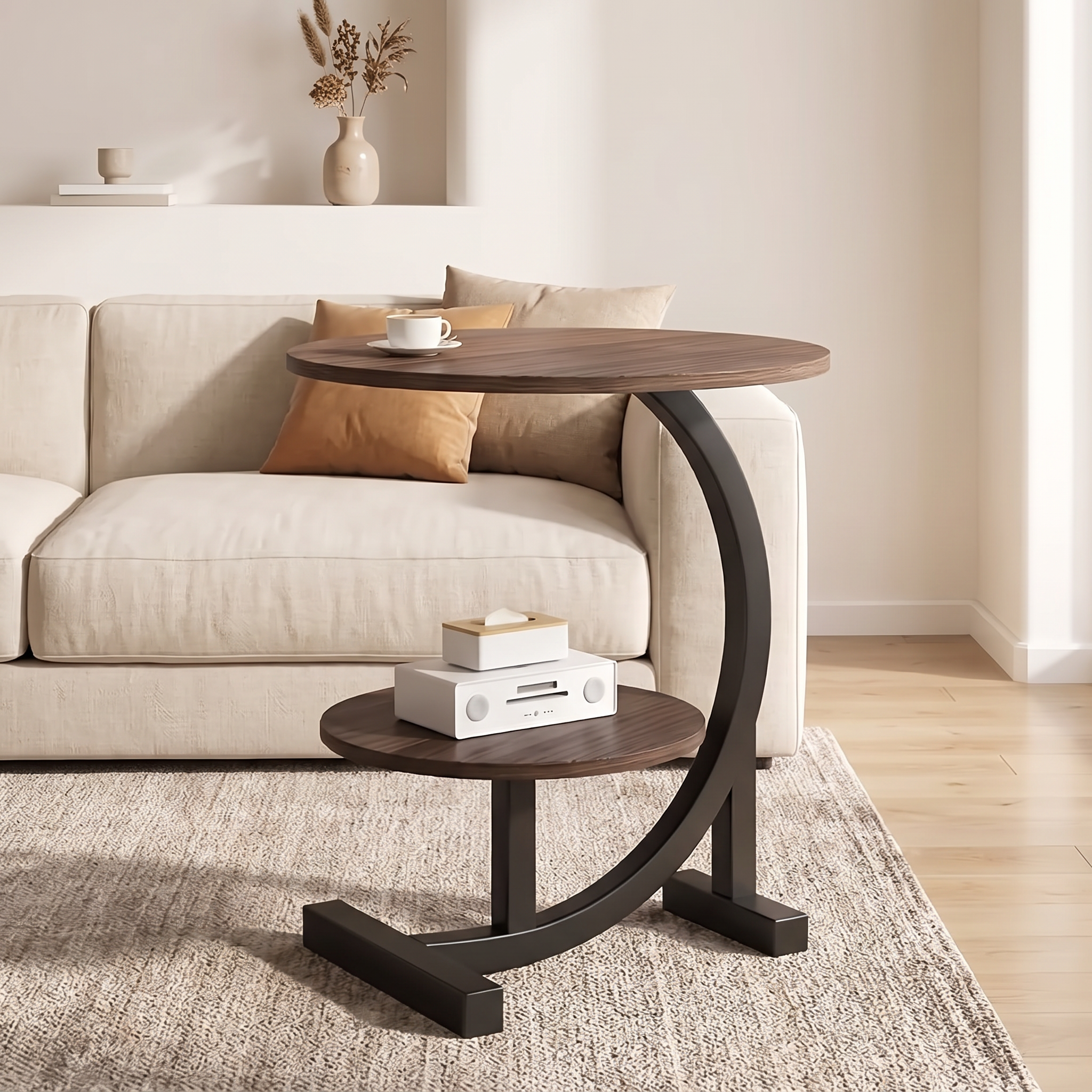 Elira table used as a small coffee table on a plush rug
