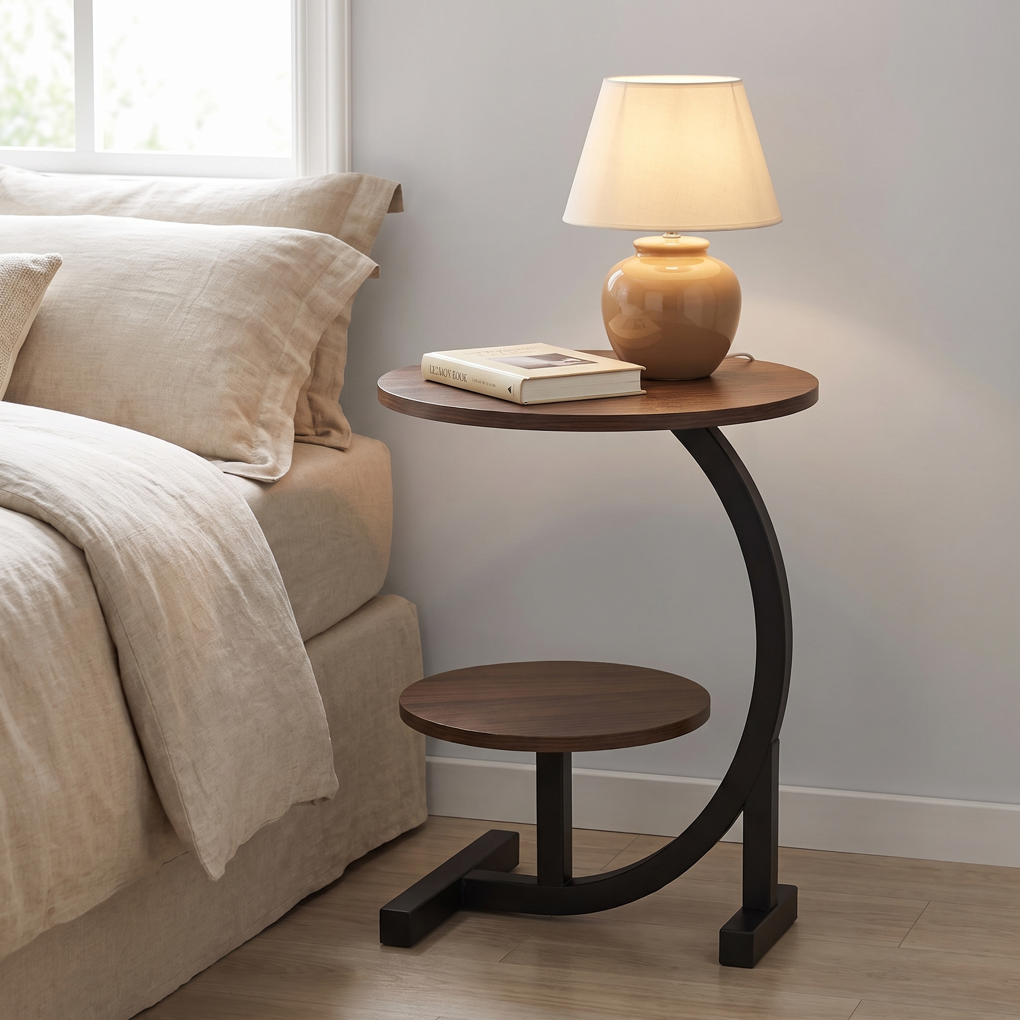 Elira accent table used as a bedside table