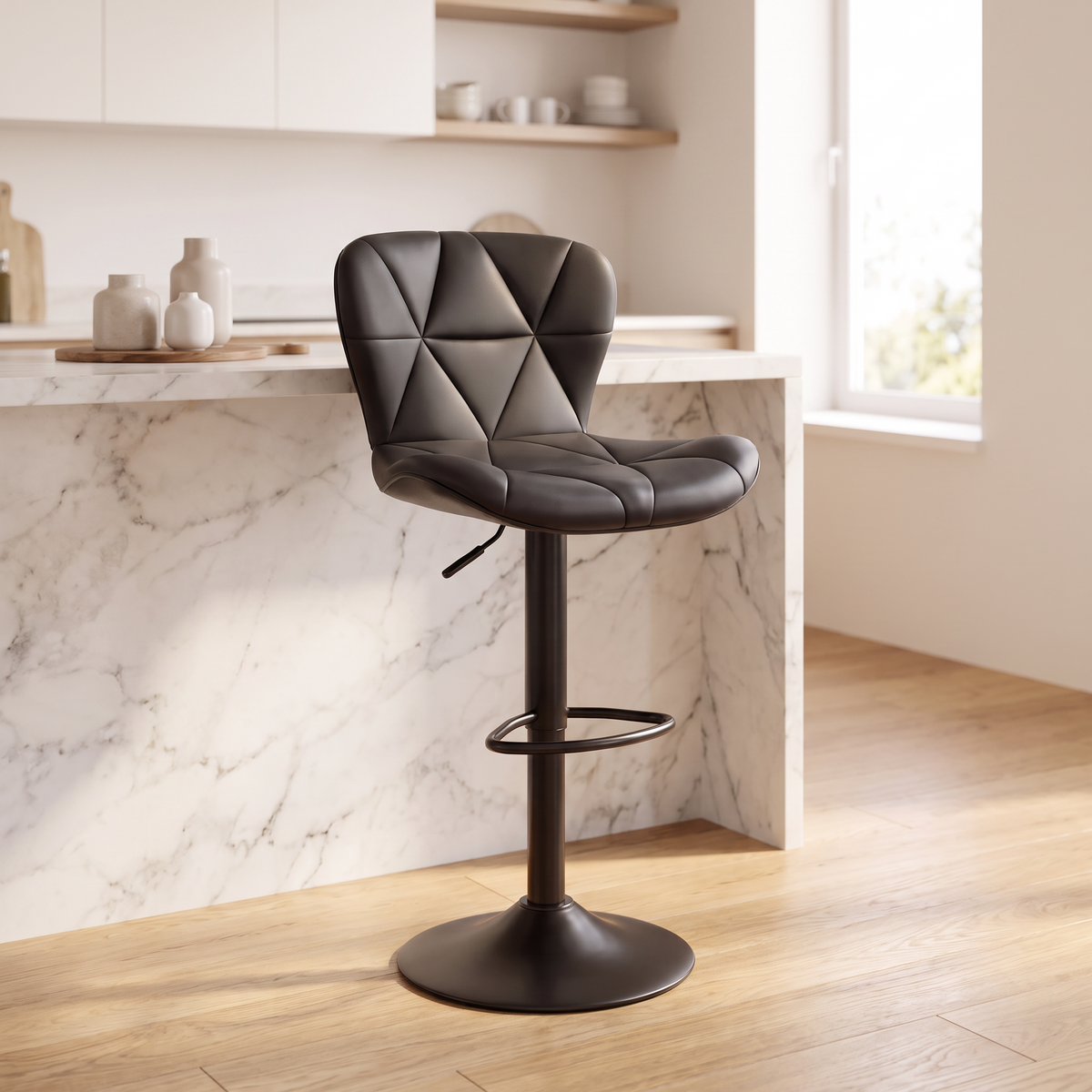 Rowan bar stool at a marble kitchen island