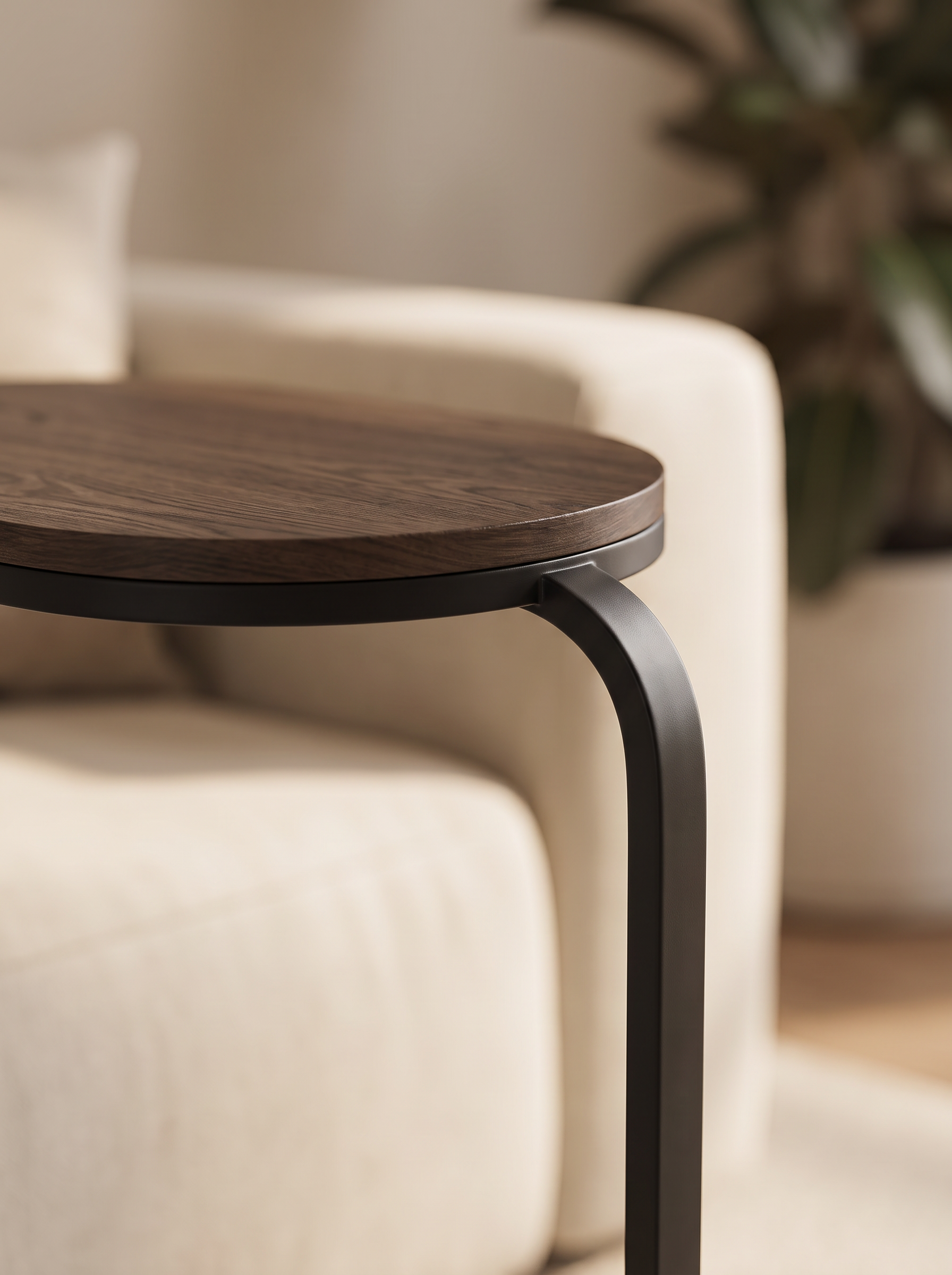 Aldon table wood top and metal frame join detail