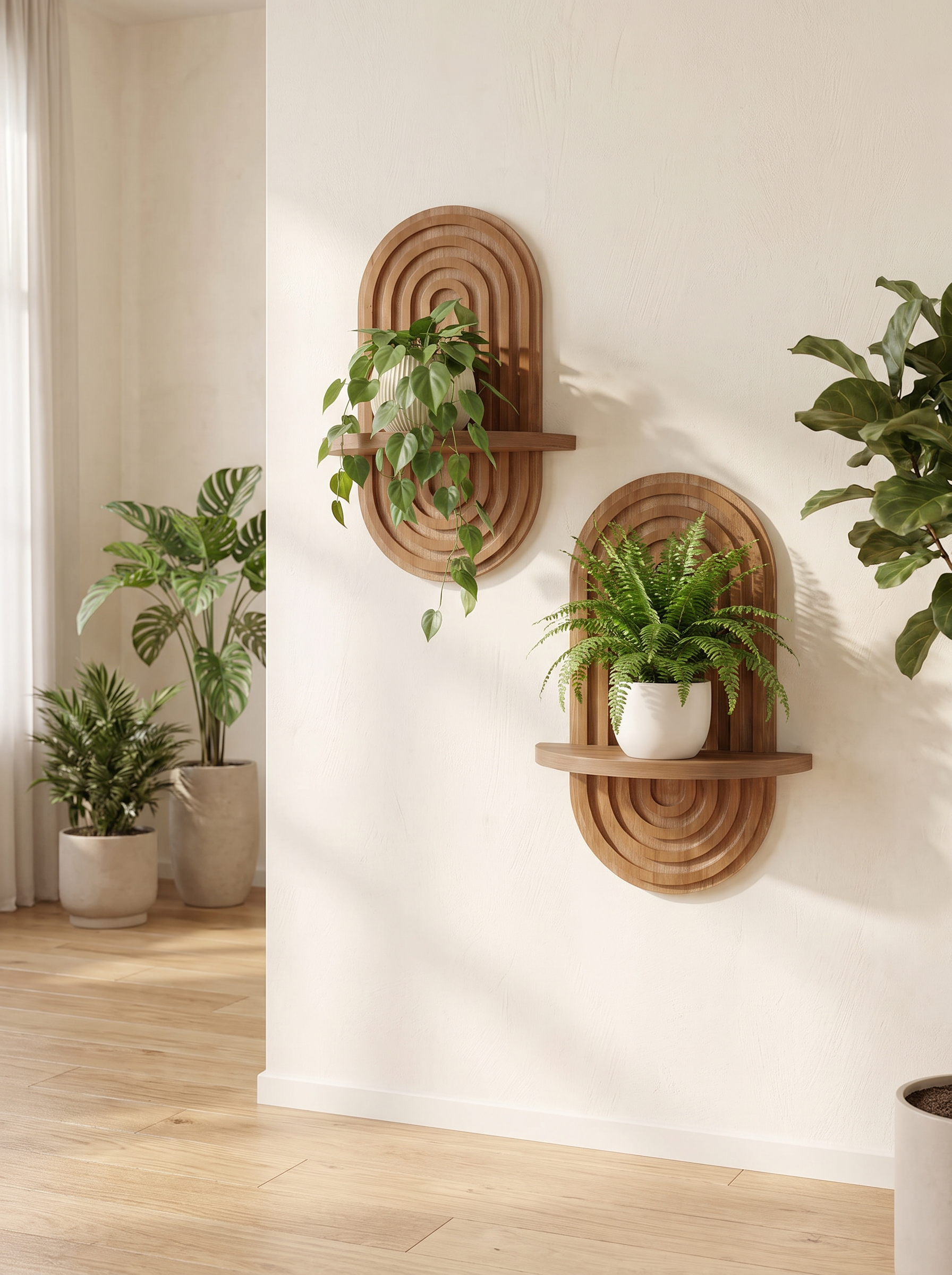 Two Fernwood shelves staggered with plants