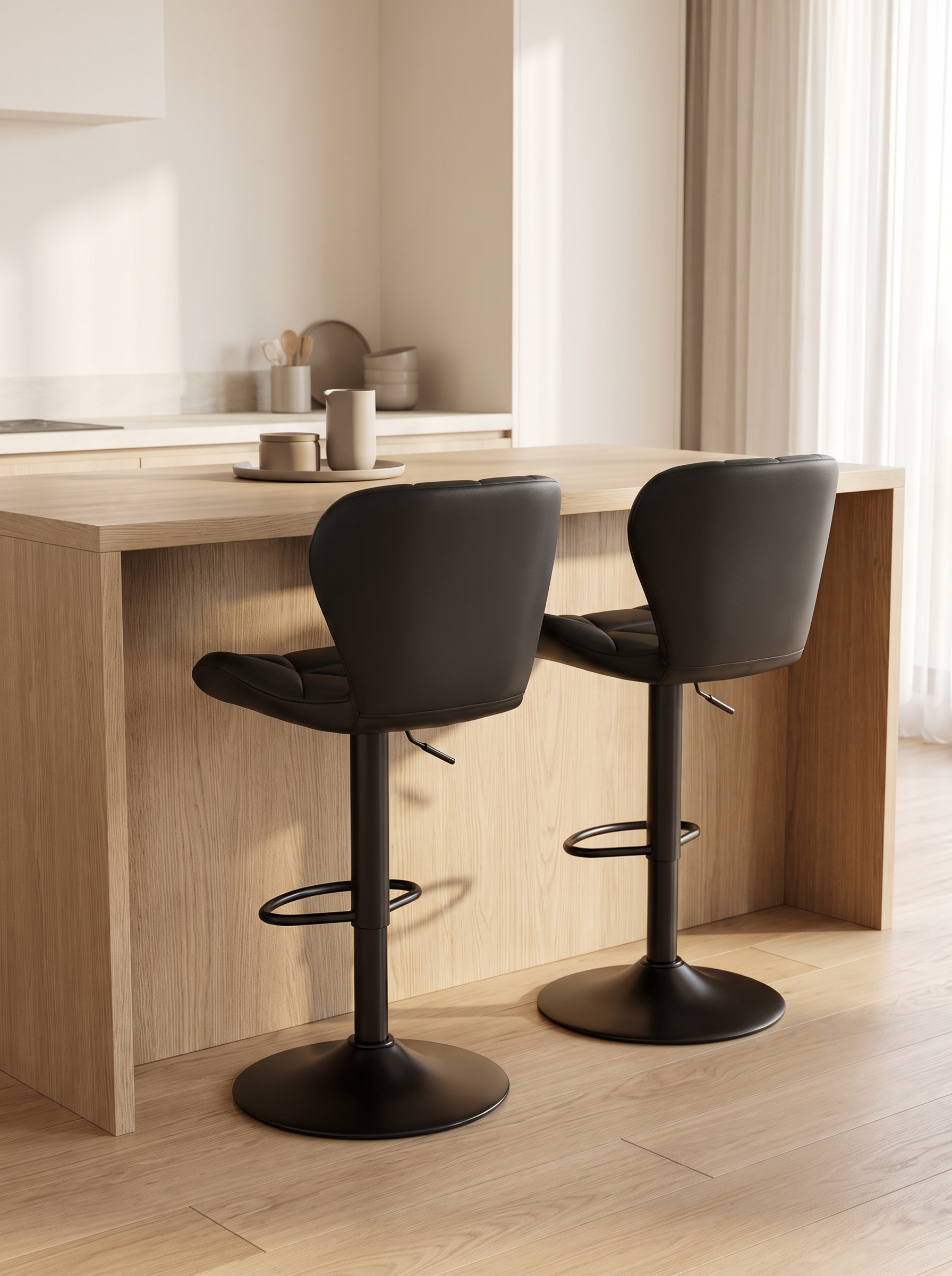 Two Rowan stools at a kitchen island at counter height