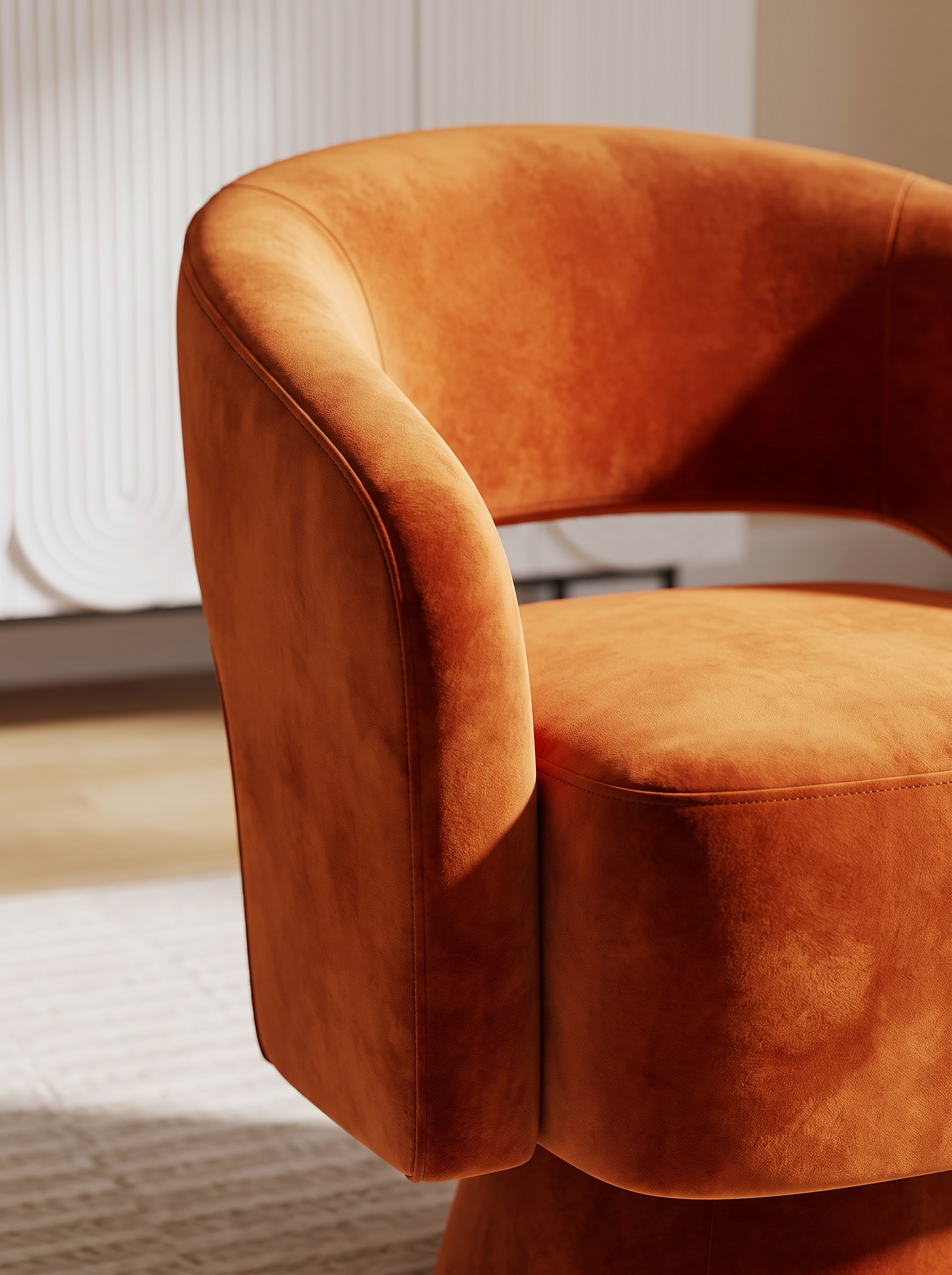 Solene orange velvet pile close detail
