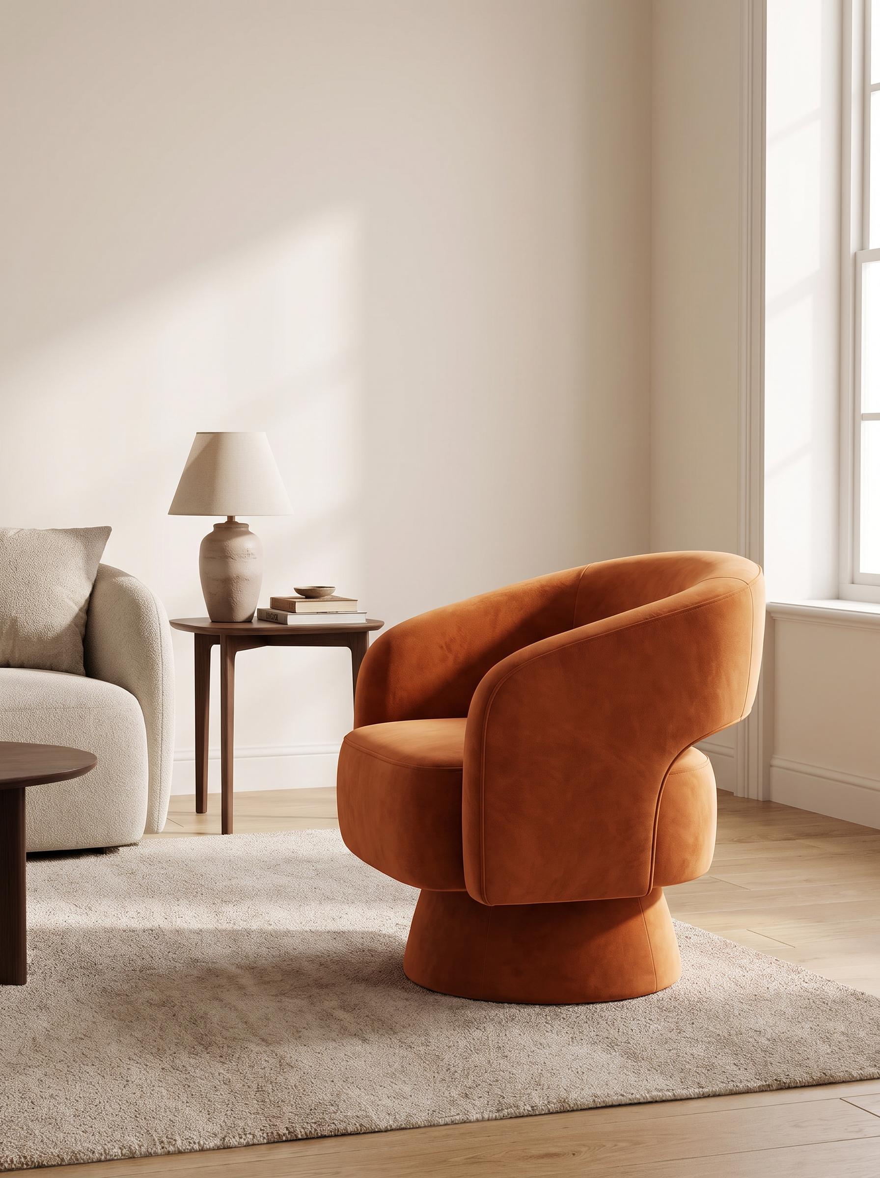Solene chair turned inward toward a seating group