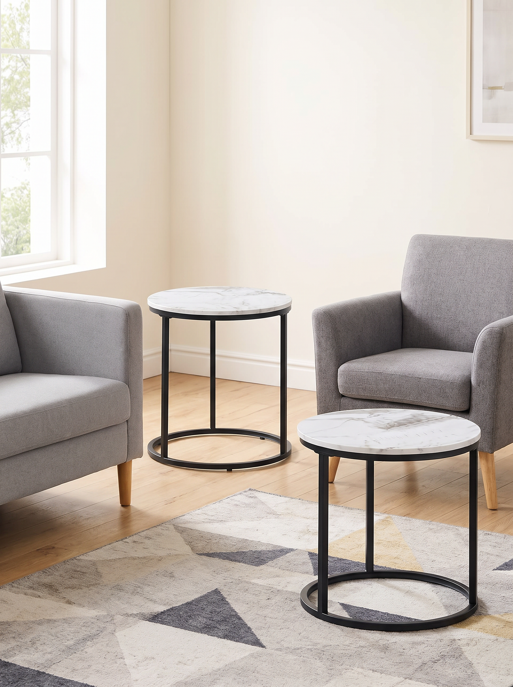 Marlowe nesting tables serving a seating group