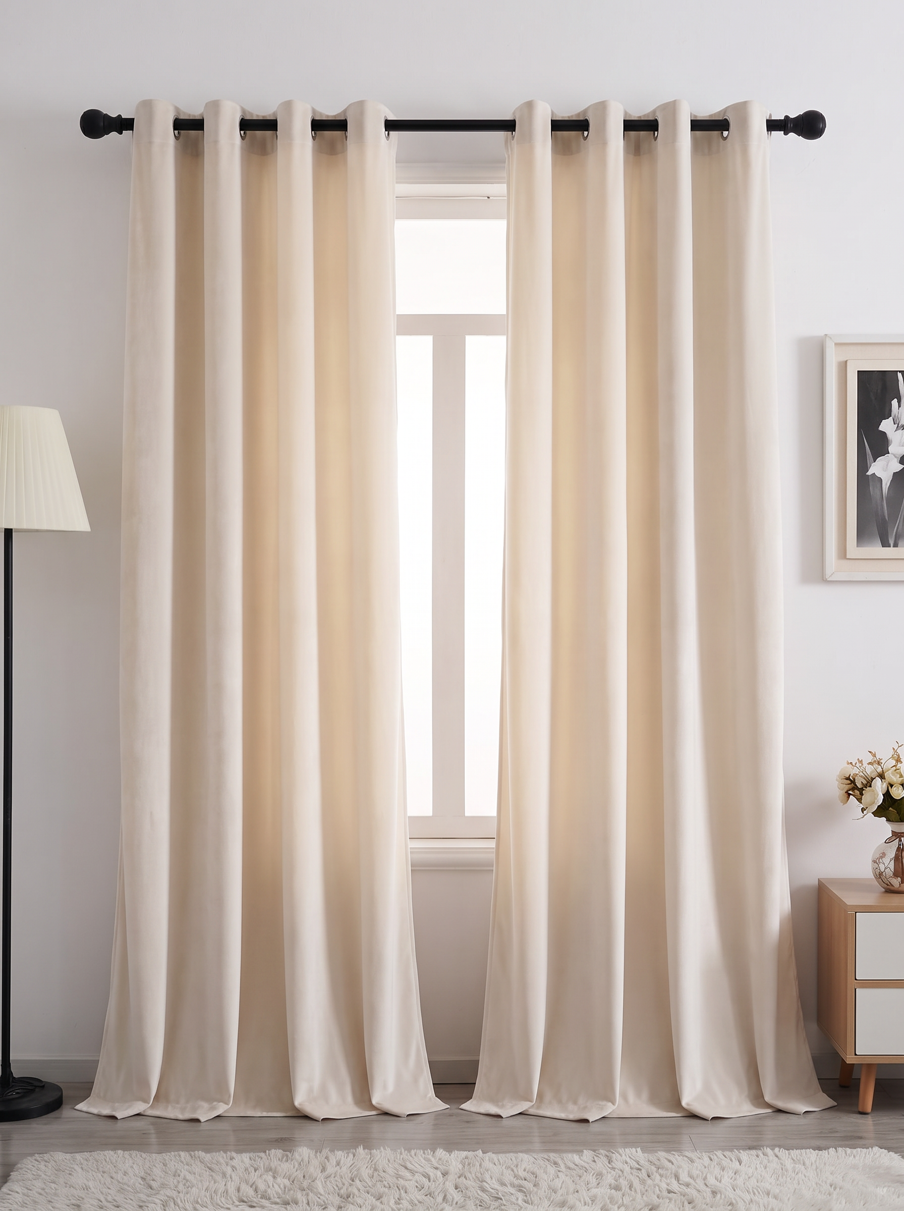 Verona velvet curtains hanging in deep even folds