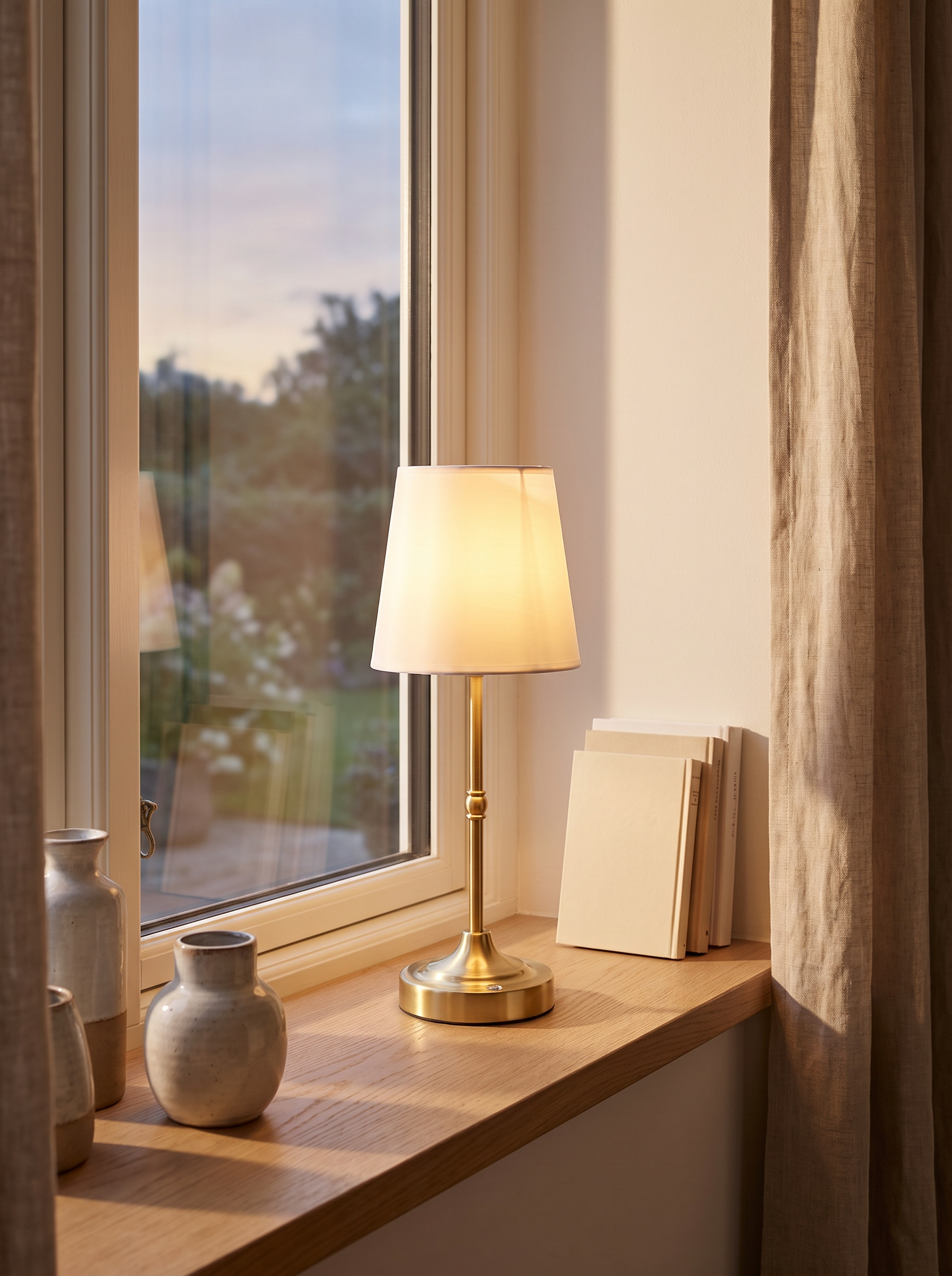 Lumina lamp on a windowsill in evening light