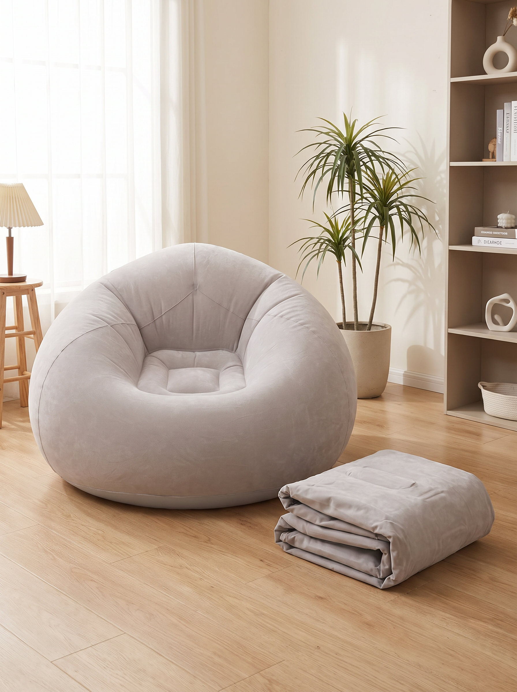 Cloudform chair inflated beside its folded deflated form